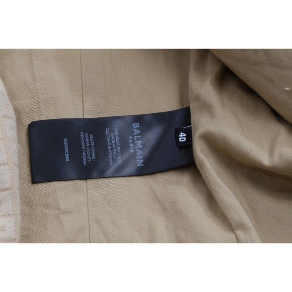Balmain Beige Logo Jacquard Cotton Twill Double Breasted Blazer Jacket Size 40 - Picture 14 of 16